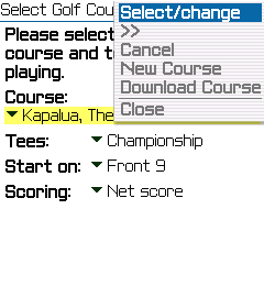 Select Course Screen.